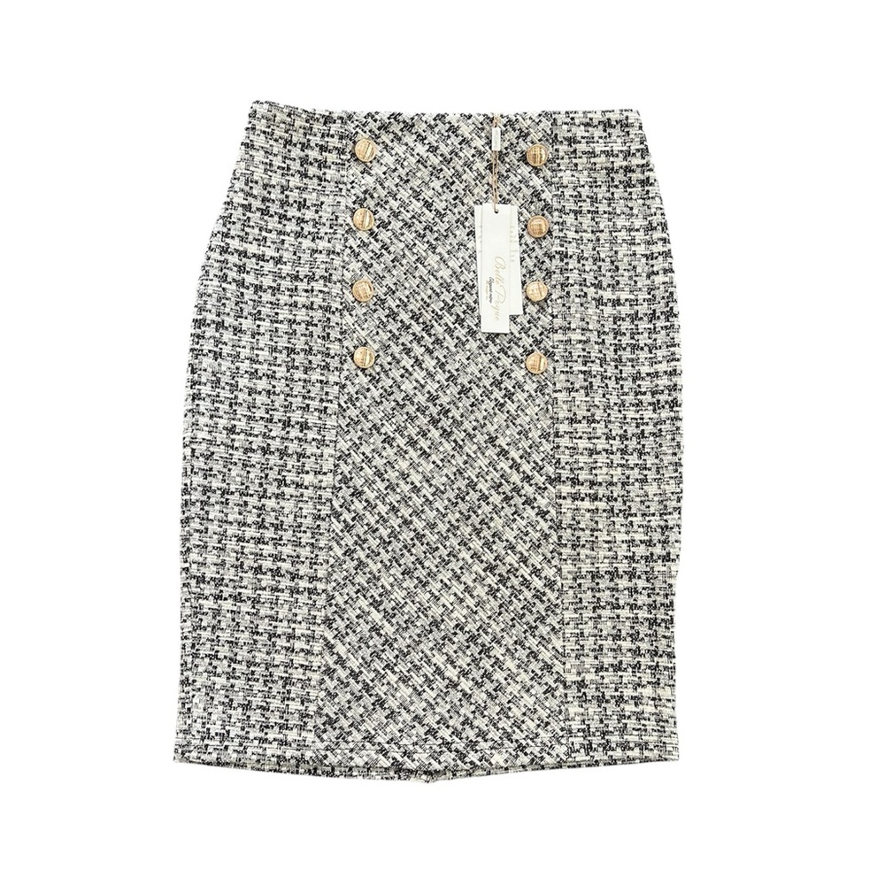 NWT Belle Poque Elegant Retro Style Houndstooth Black/White Pencil Skirt Size M
